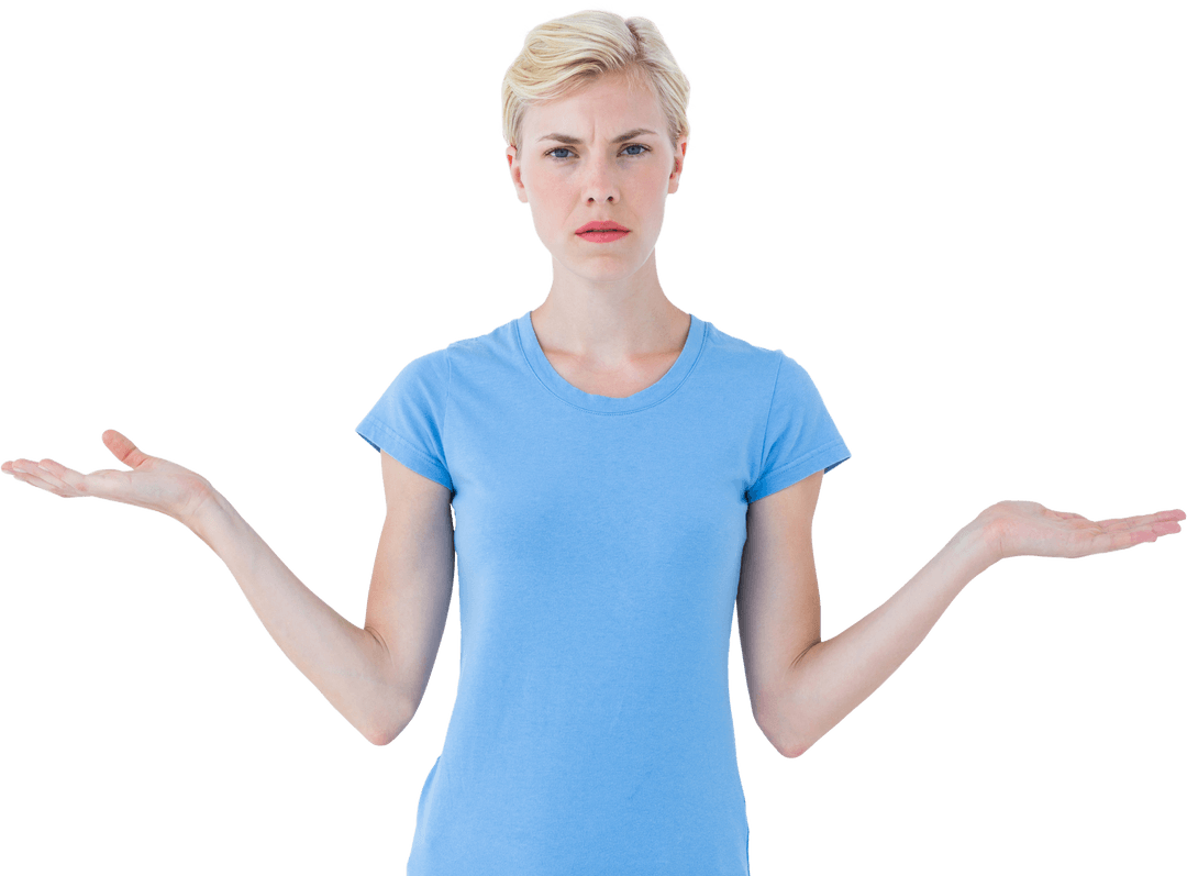 Transparent Image of Serious Woman Gesturing Uncertainty