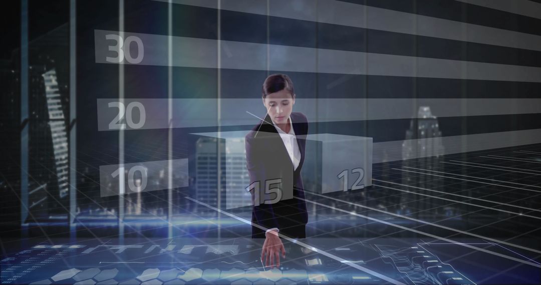 Businesswoman Using Advanced Interface Analyzing Data
