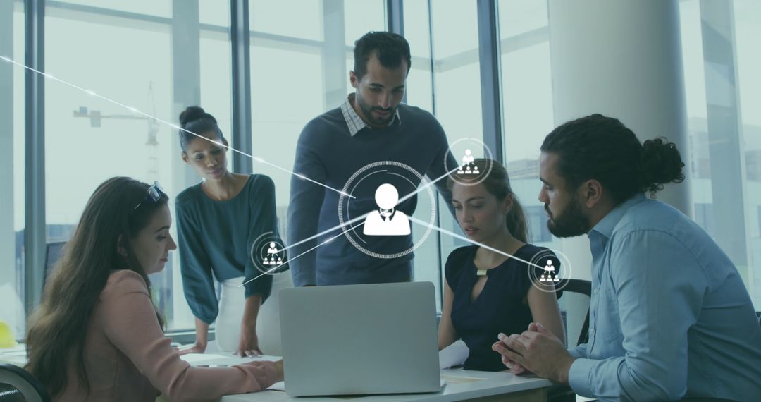 Diverse Business Team Analyzing Connections in a Modern Office