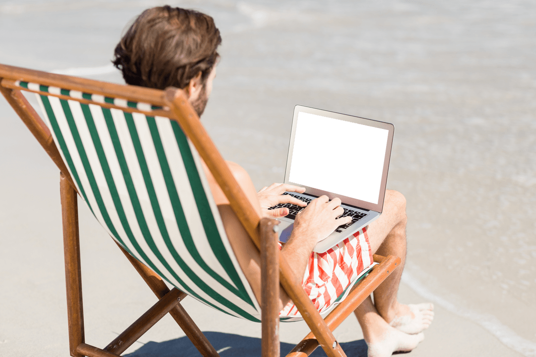Transparent Screen Laptop on Beach Deck Chair