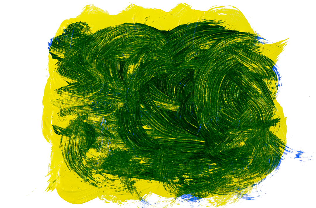 Green and Yellow Abstract Paint Strokes on Transparent Background