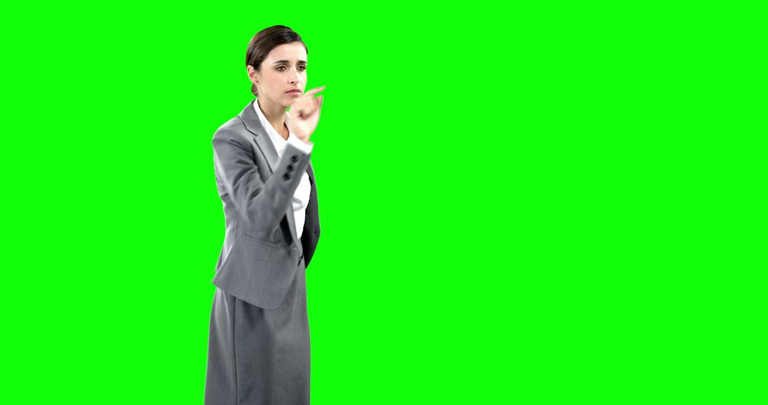 Businesswoman Interacting with Invisible Digital Interface