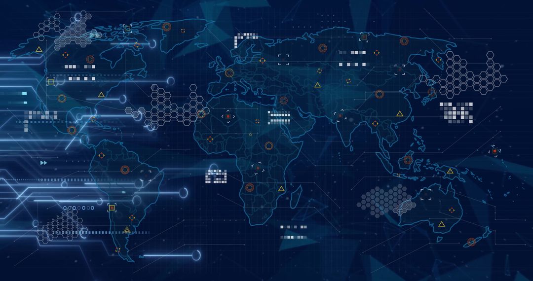 Global Data Network: Circuit Board Overlay on World Map