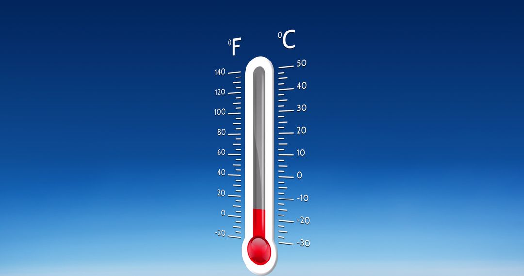 Thermometer Displaying Temperature on Blue Gradient Background