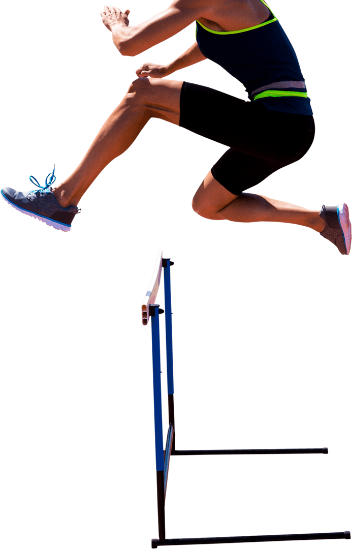 Hispanic Female Hurdler Jumping in Action on Transparent Background
