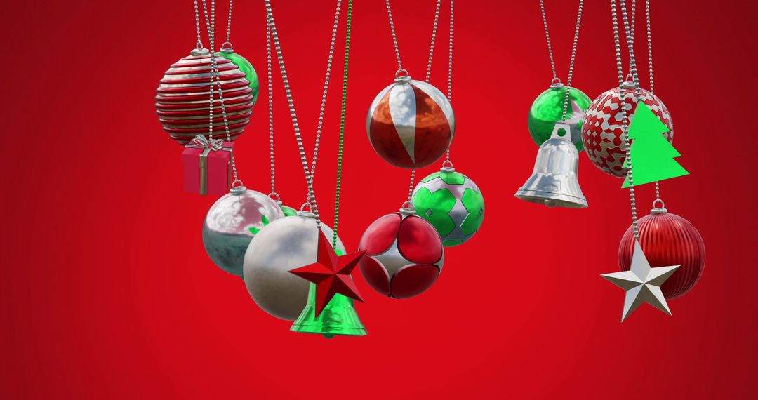 Vibrant Assortment of Christmas Baubles Against Red Background - Free Images, Stock Photos and Pictures on Pikwizard.com