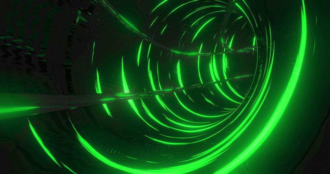 Dynamic Neon Green Light Tunnel in Motion