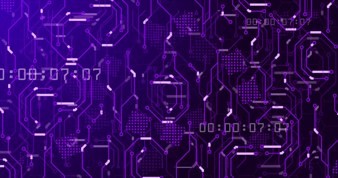 Neon Circuit Board Design with Violet Background