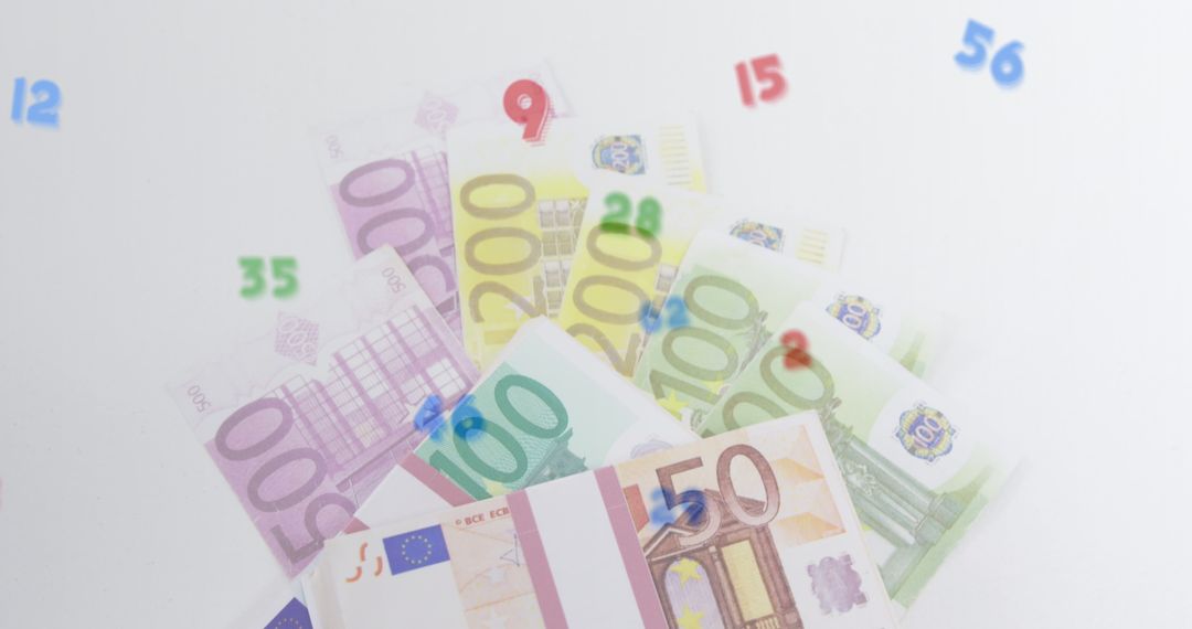 Floating Numbers and Symbols Over Euro Banknotes