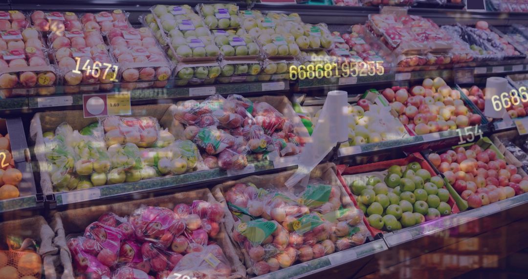 Digital Financial Technology Overlay on Fruit Aisle
