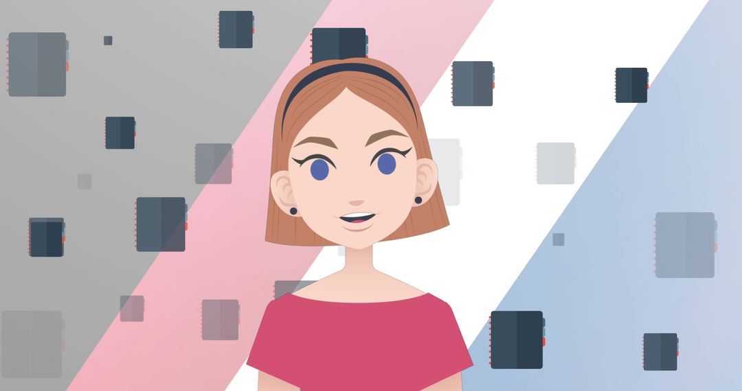 Smiling Cartoon Woman with Book Icons Symbolizing Mentorship