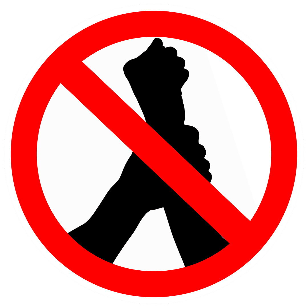 Silhouette of Fighting Hands with Transparent Red Prohibition Sign