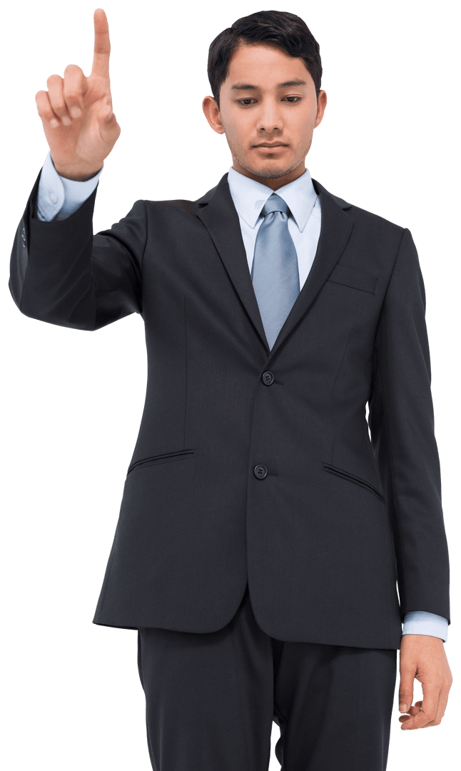 Transparent Asian Businessman Pointing Upward Confidently