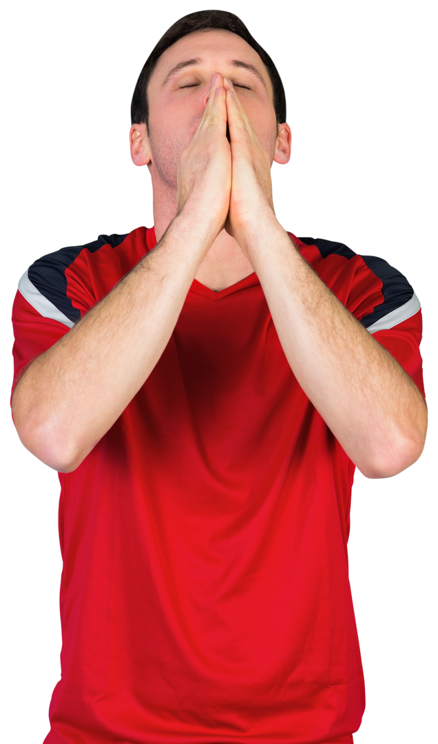 Nervous Football Fan in Red Shirt With Hands Clasped Transparently - Download Free Stock Images Pikwizard.com