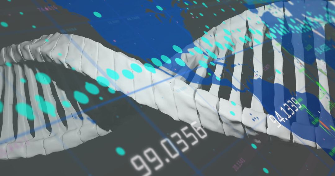 Digital DNA Helix Visualization with Numeric Data Overlay