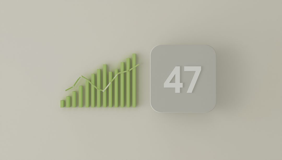 3D Green Bar Chart and Number Block on Beige Background