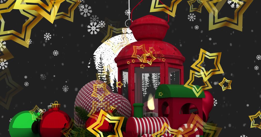 Festive Decor with Christmas Lantern and Red Snowflakes