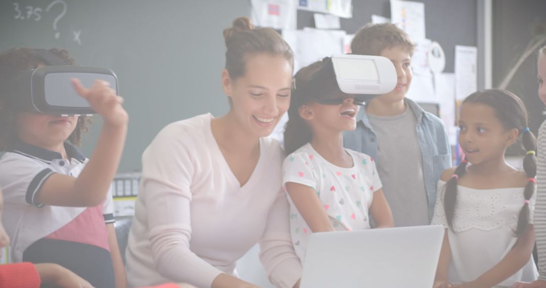 Teacher with Children Using VR Headsets in Classroom