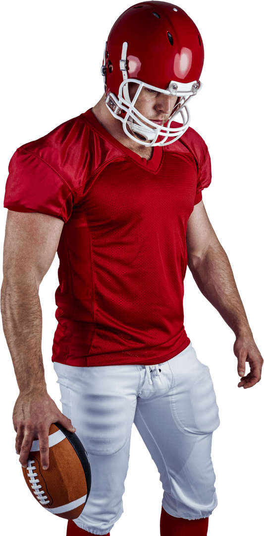 Transparent Football Player Wearing Red Uniform Holding Ball