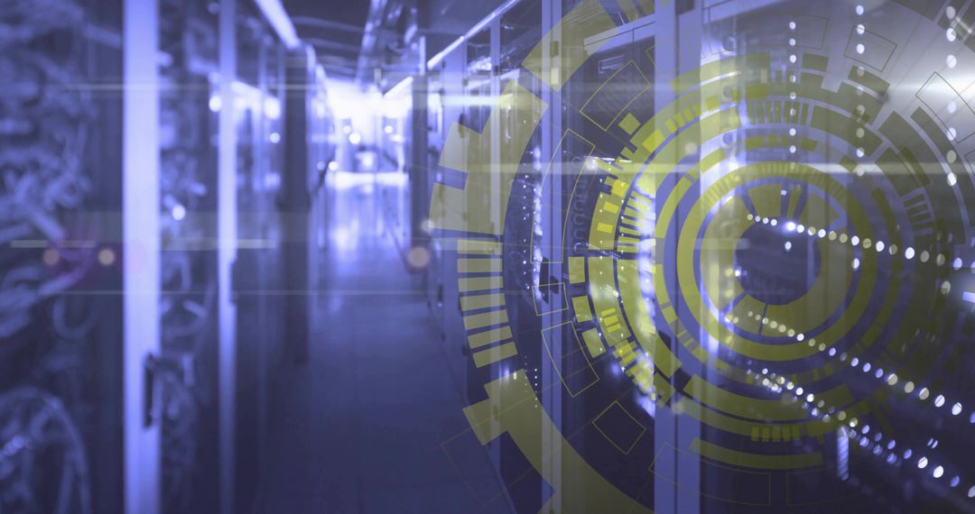 Futuristic Data Center with Digital Interface and High-Tech Server Racks