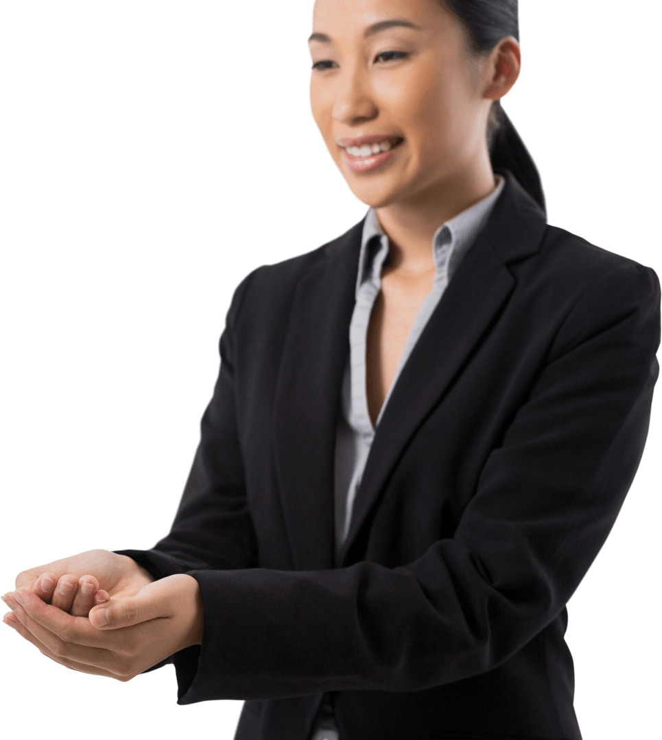 Smiling Businesswoman with Hands Joined Transparent Background