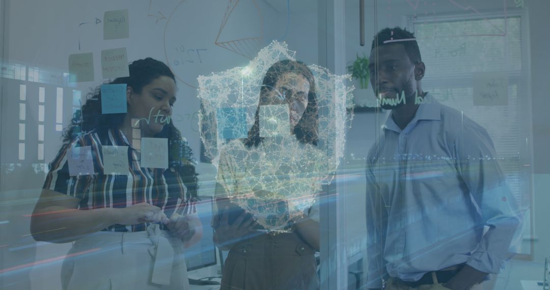 Cityscape Blended with Diverse Team and Digital Shield Visuals