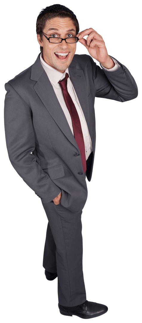 Laughing Businessman Touching Glasses on Transparent Background