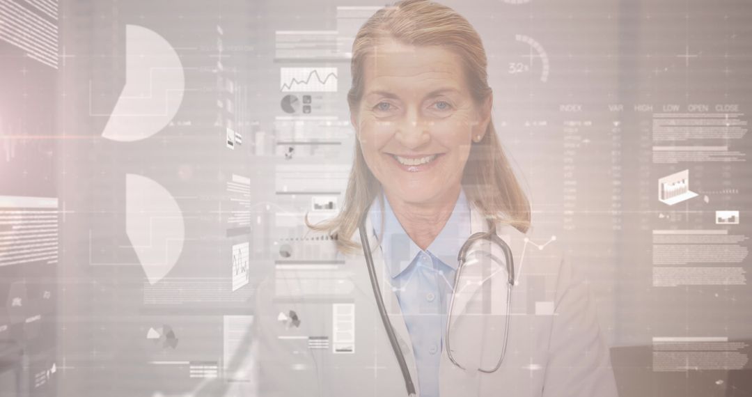 Smiling Female Doctor with Holographic Medical Interface