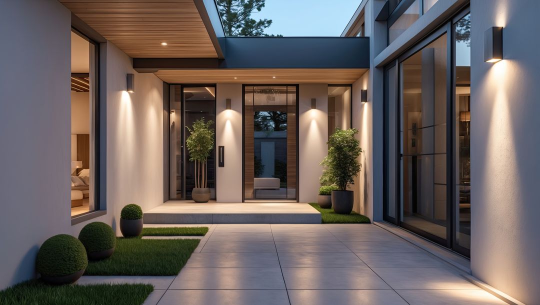 Modern Courtyard with Minimalistic Architecture and Elegant Lighting