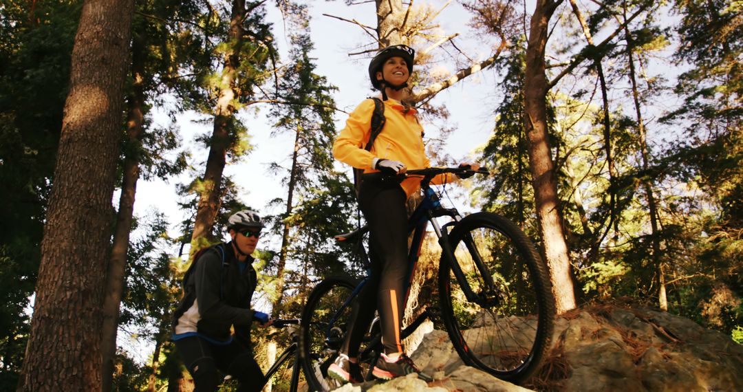 Cyclists Enjoying Forest Trail Adventure - Free Images, Stock Photos and Pictures on Pikwizard.com