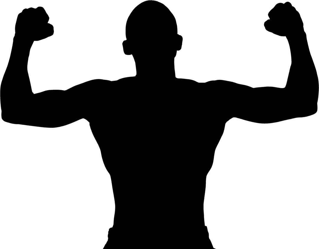 Transparent Silhouette of Athlete Flexing Muscles Facing Side