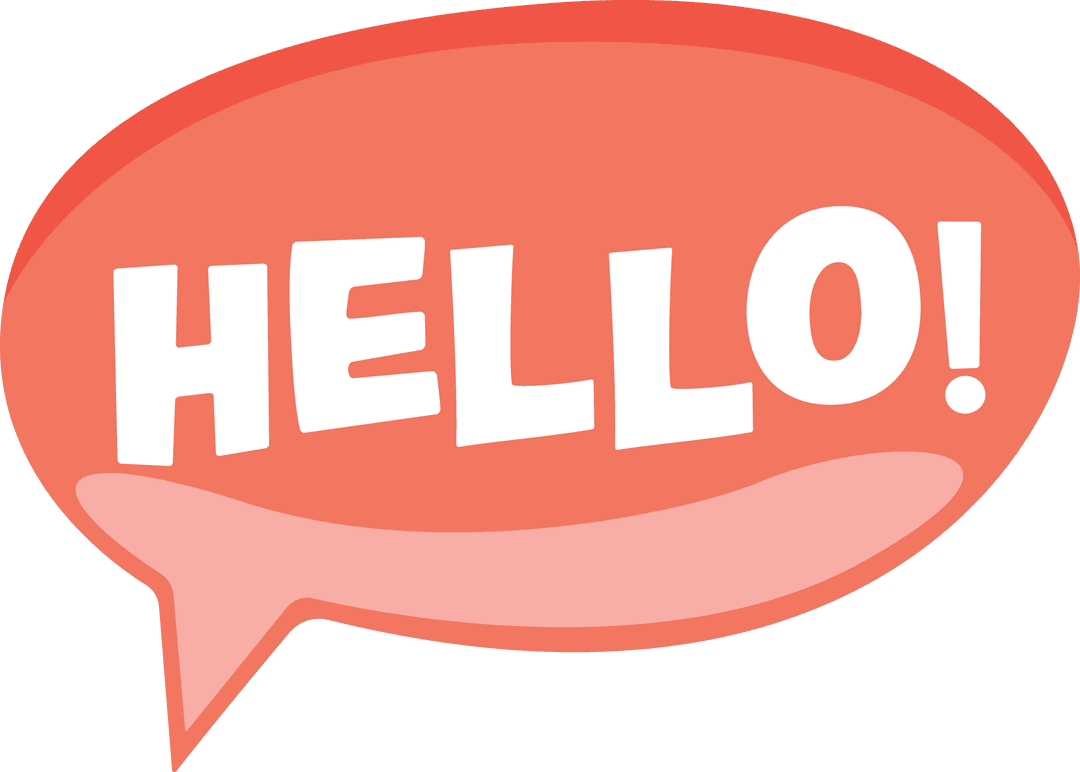Bold Hello Text in Pink Speech Bubble on Transparent Background