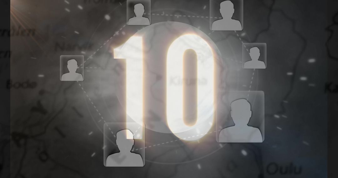 Glowing Number 10 with Network and Globe Symbols