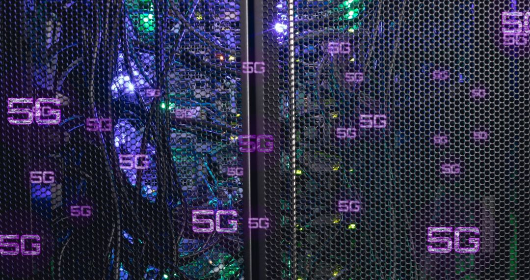 5G Technology Displayed Over High Tech Server Room Setup