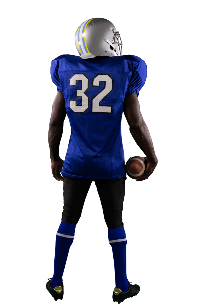 Back View of Rugby Player in Blue Uniform on Transparent Background