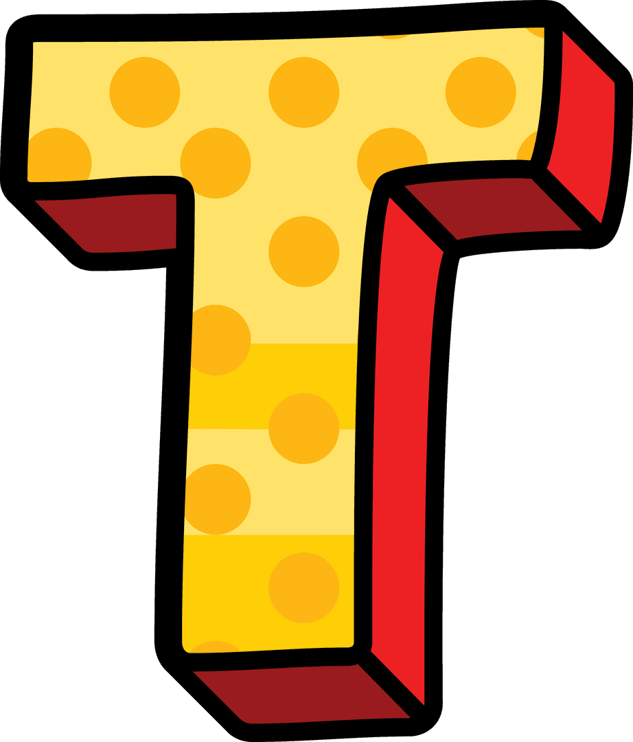 Colorful T Letter with Dots on Transparent Background