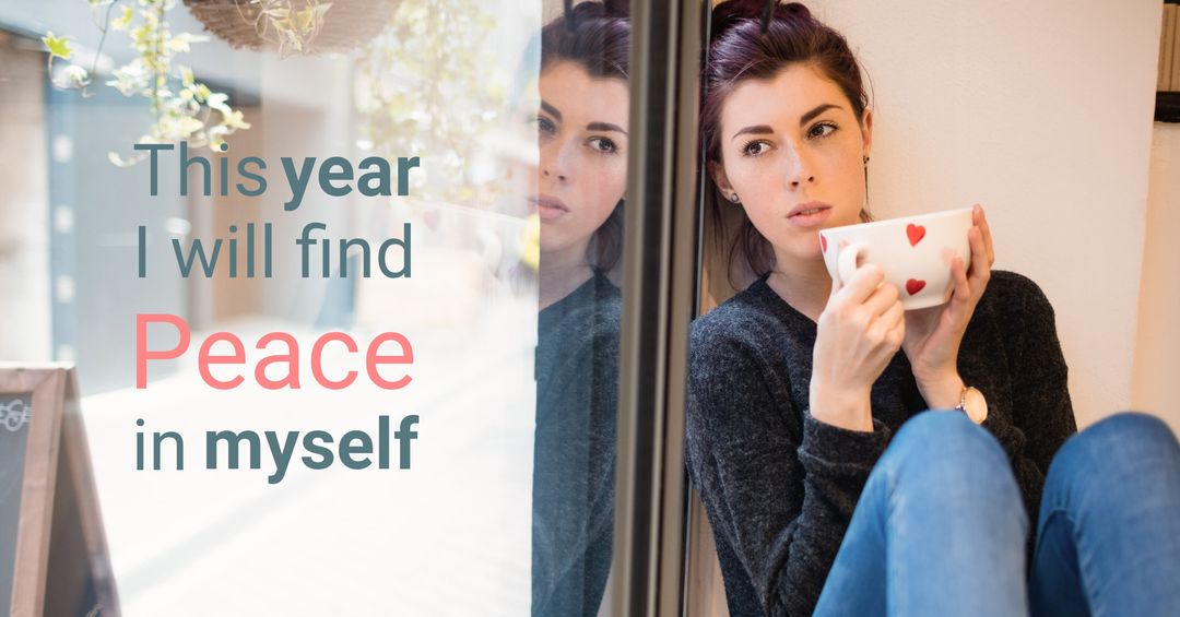 Woman Finding Peace and Introspection Moments with Coffee