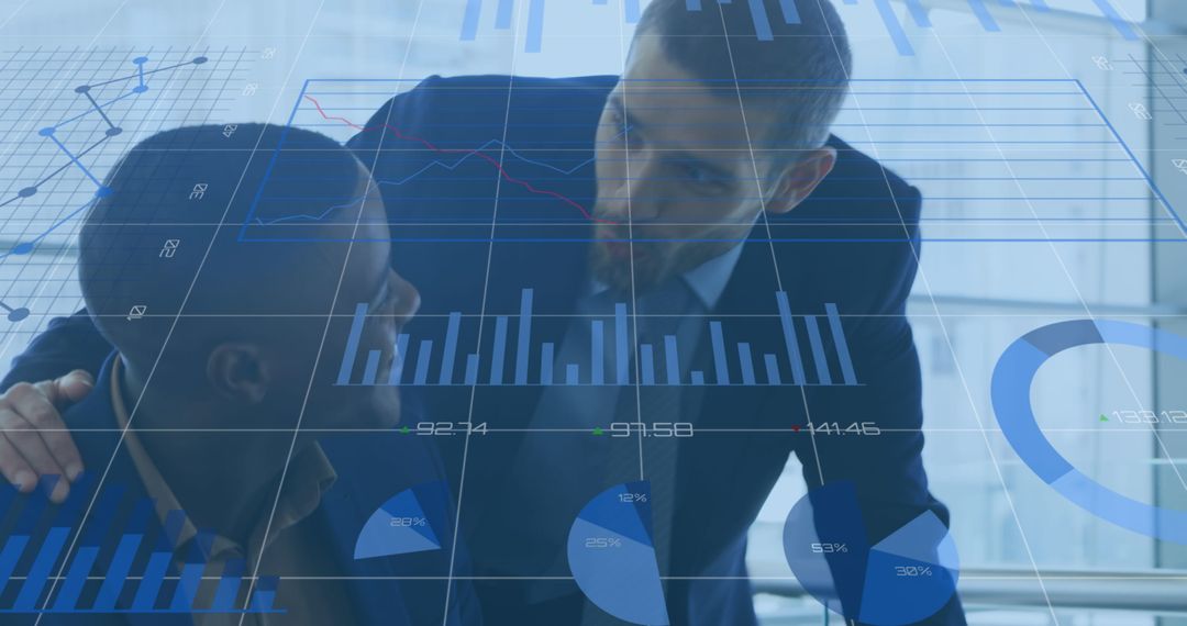 Diverse Businessmen Collaborating with Digital Financial Data