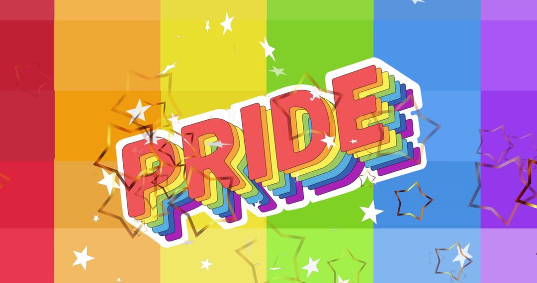 Colorful Pride Text with Stars Over Rainbow Background Highlighting LGBTQ Pride - Free Images, Stock Photos and Pictures on Pikwizard.com