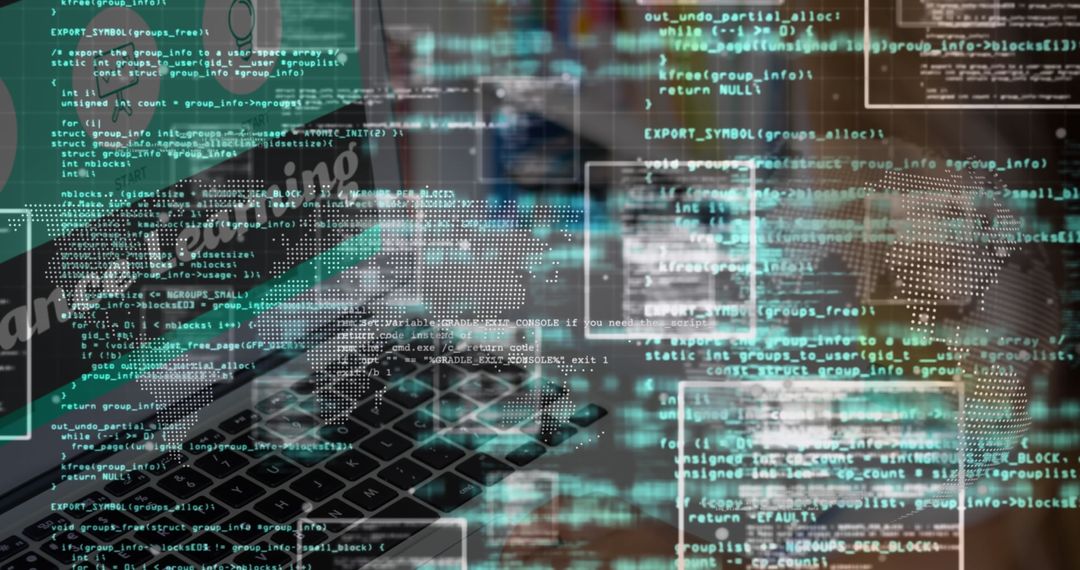 Futuristic Laptop with Global Networking and Code Overlay