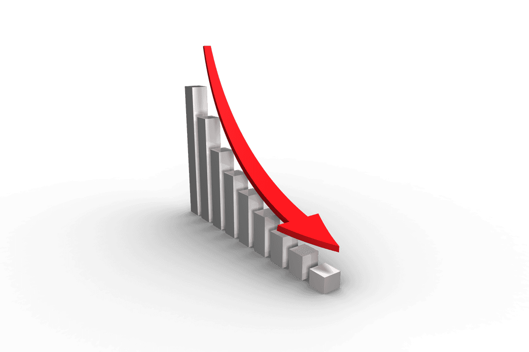 Transparent Declining Bar Chart with Red Downward Arrow - Download Free Stock Images Pikwizard.com