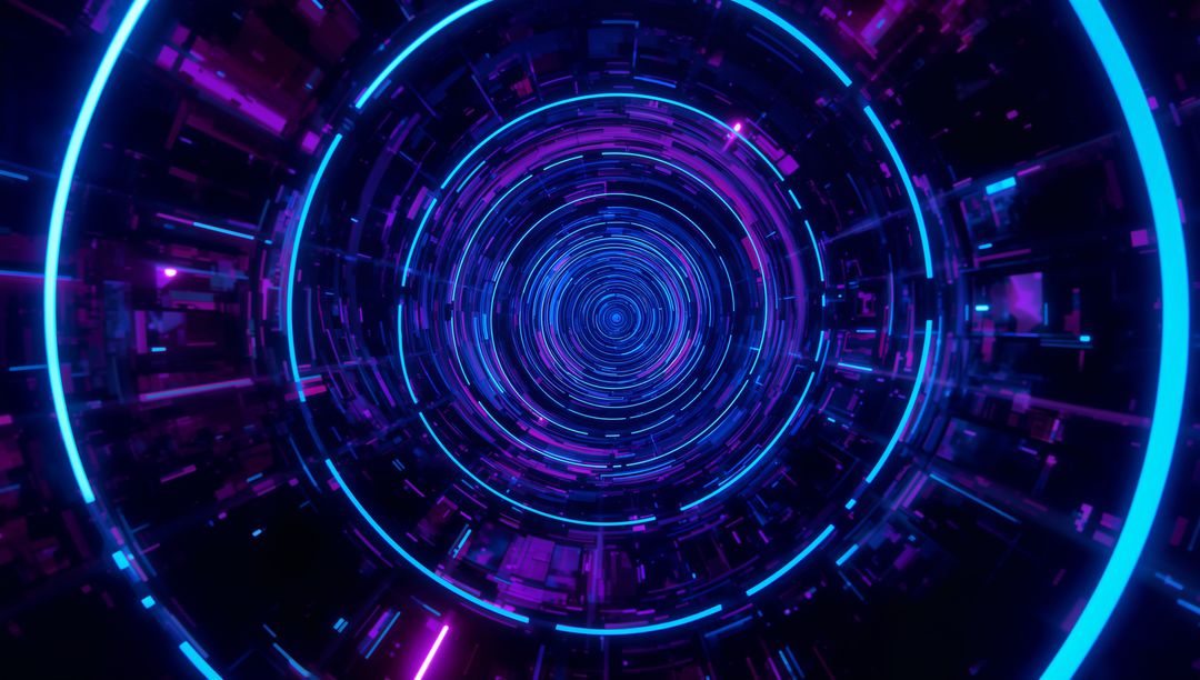 Colorful Vortex of Neon Spirals in Futuristic Digital Tunnel