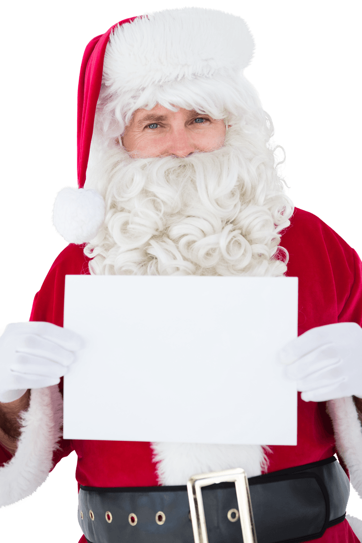 Cheerful Transparent Santa Claus Holding Blank Sign