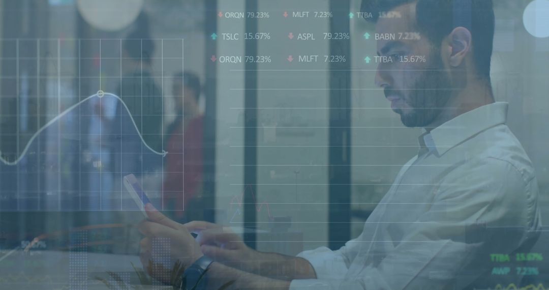 Businessman Analyzing Stock Market Data on Digital Tablet