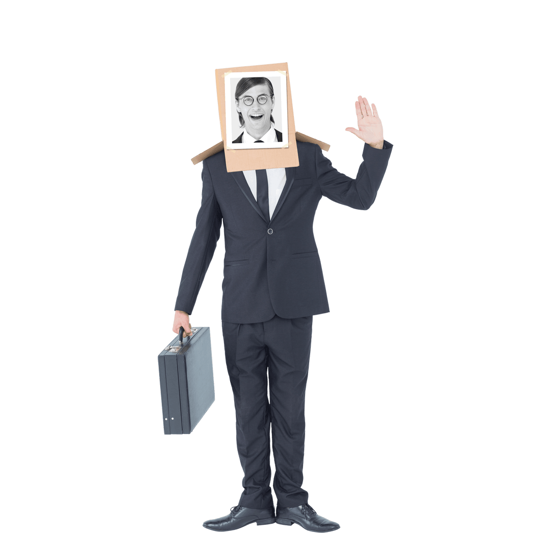 Transparent Figure Wearing Suit with Photo Frame as Head