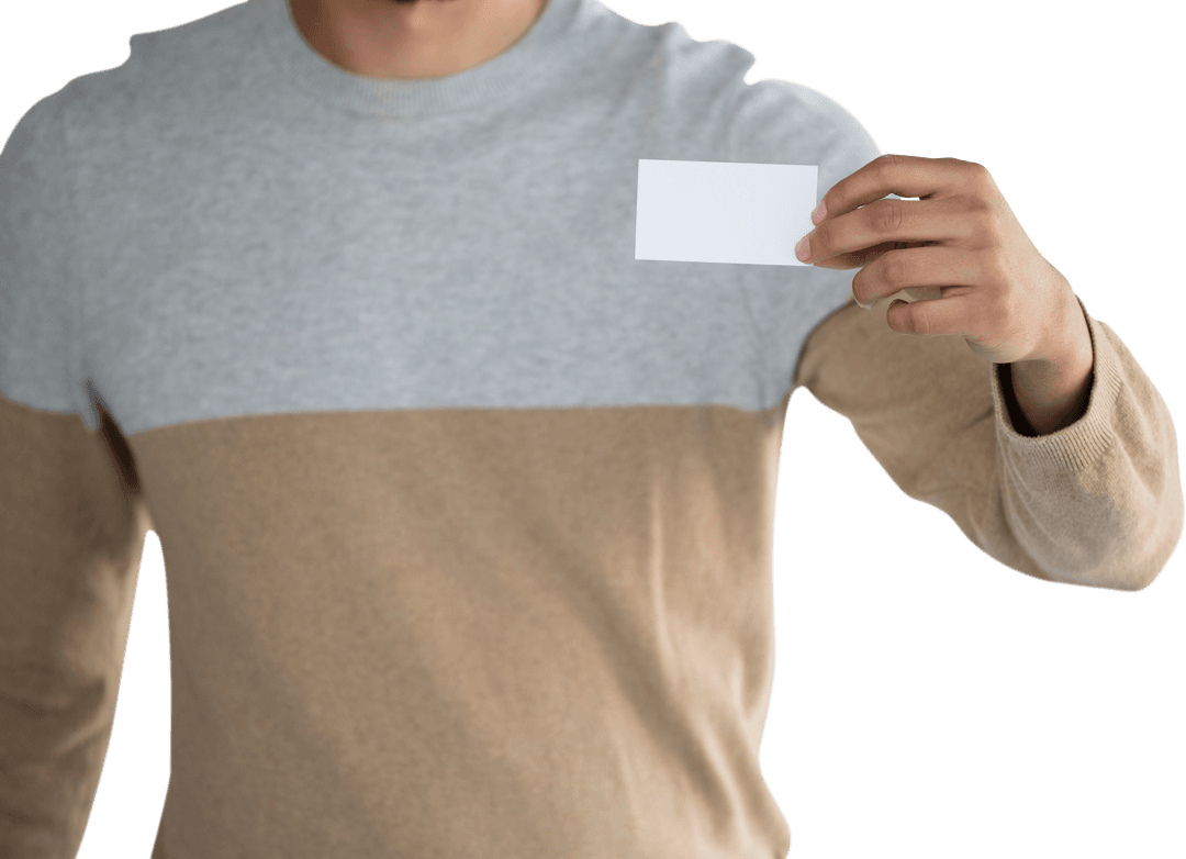 Transparent Mockup: Holding Blank White Card Mid-section View