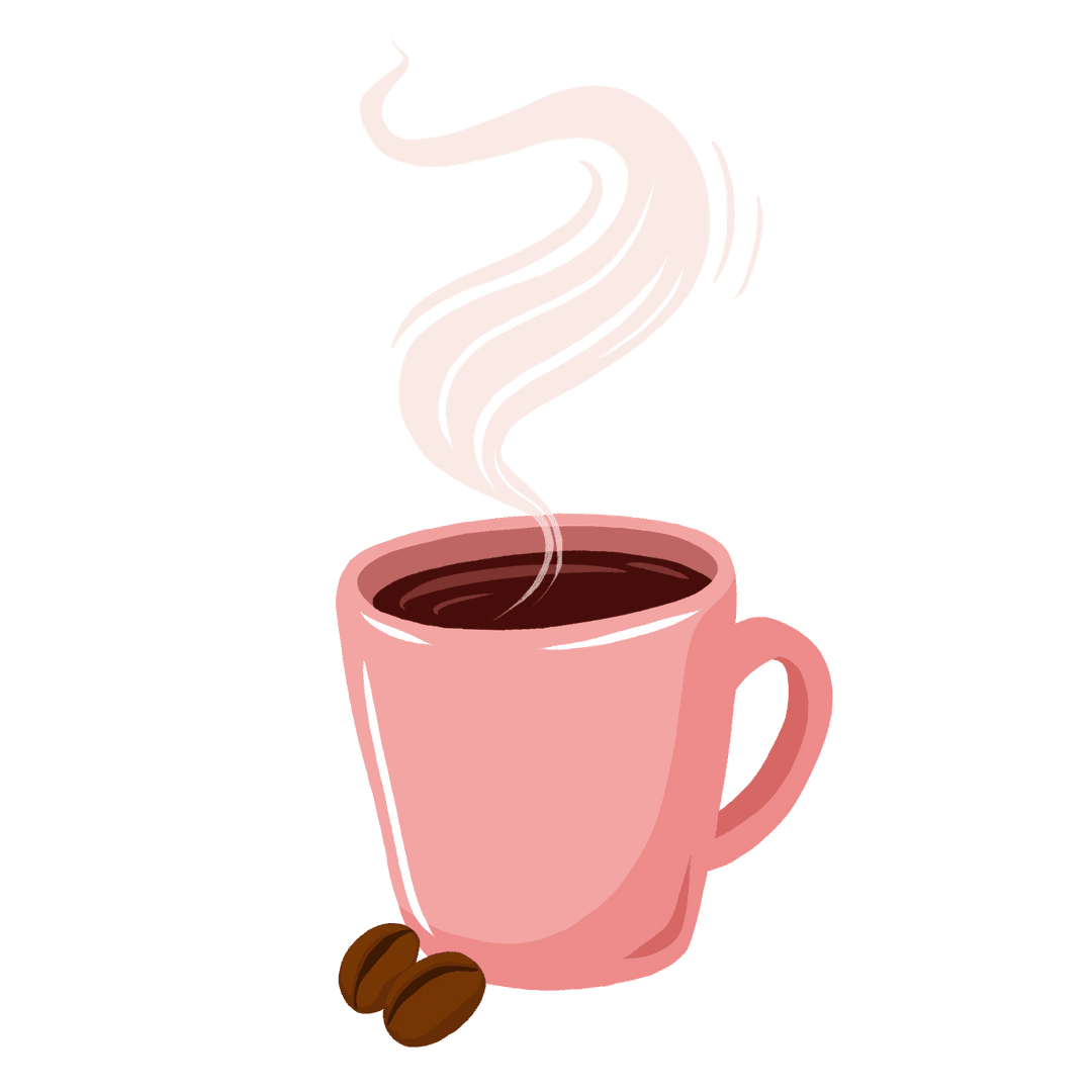 Steaming Pink Coffee Mug with Beans on Transparent Background