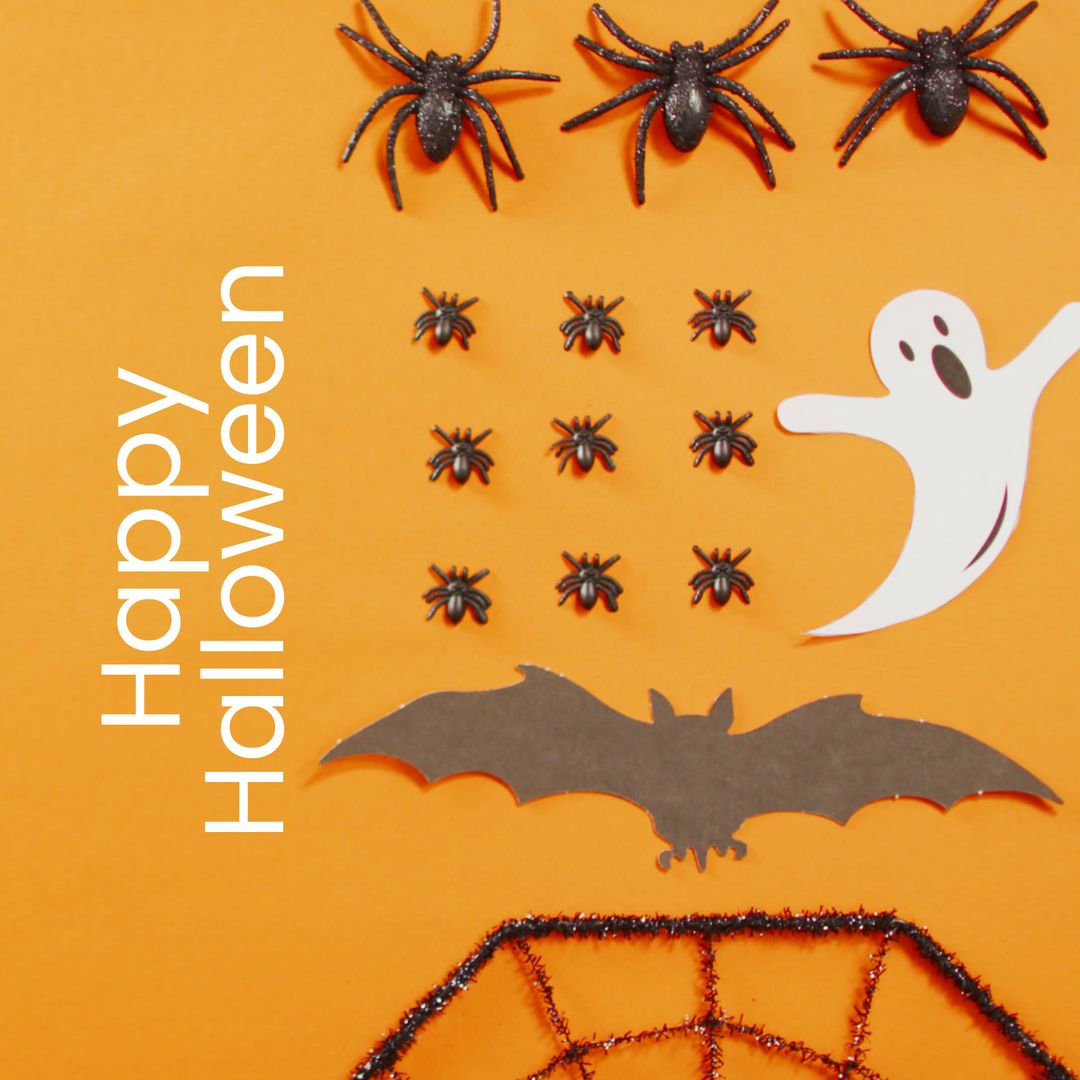 Halloween Decorations with Spiders Ghost Bat on Orange