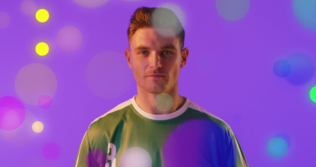 Confident Soccer Player Sporting Team Jersey Against Vibrant Backdrop