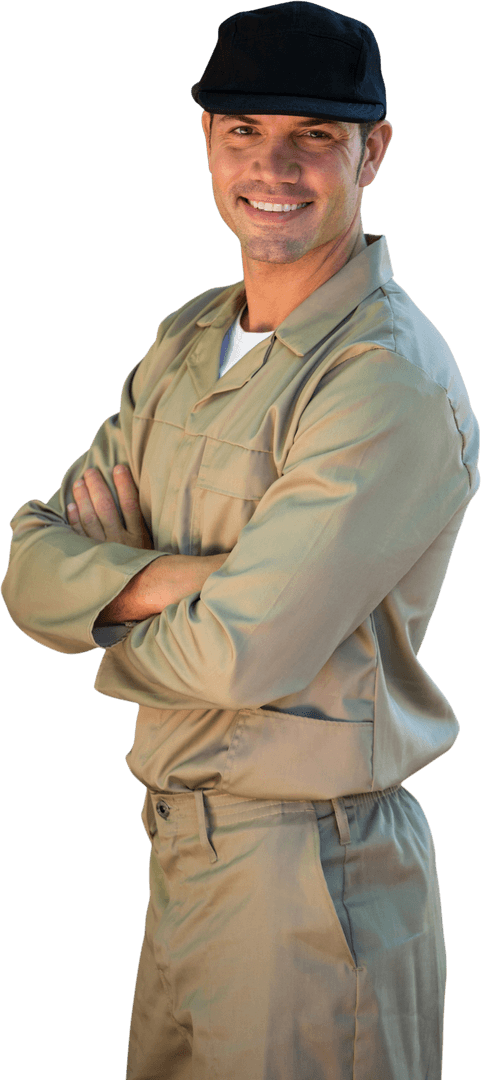Friendly Delivery Courier Wearing Cap on Transparent Background